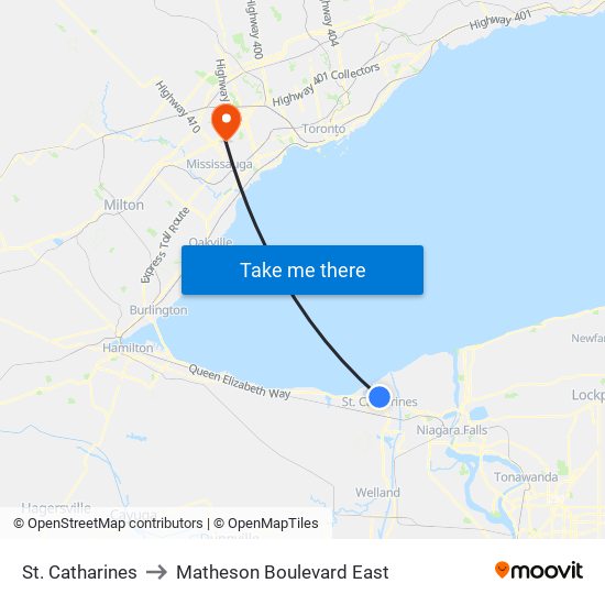 St. Catharines to Matheson Boulevard East map