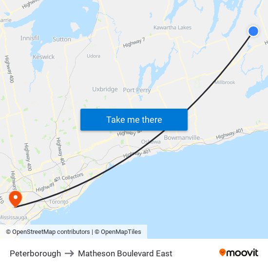 Peterborough to Matheson Boulevard East map