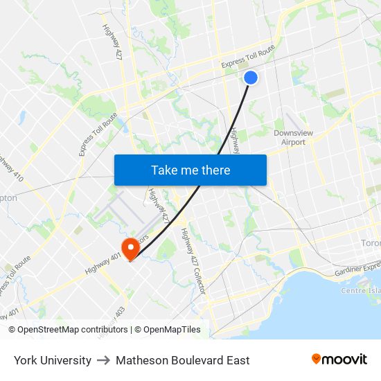 York University to Matheson Boulevard East map