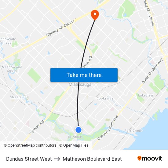 Dundas Street West to Matheson Boulevard East map