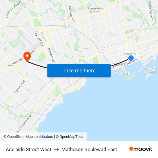 Adelaide Street West to Matheson Boulevard East map