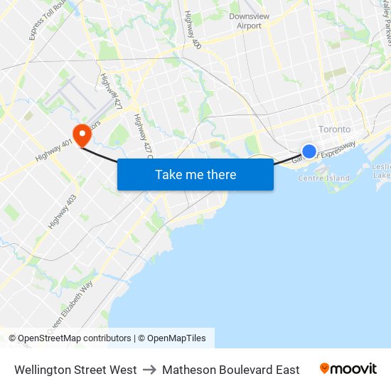 Wellington Street West to Matheson Boulevard East map