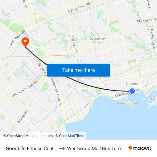 GoodLife Fitness Centres to Westwood Mall Bus Terminal map