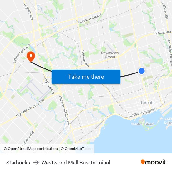 Starbucks to Westwood Mall Bus Terminal map