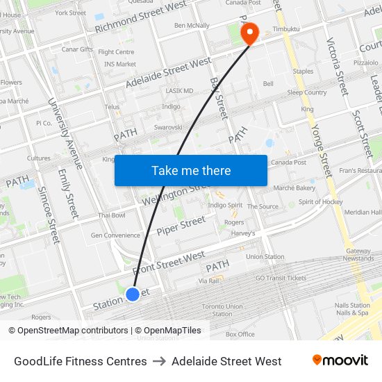 GoodLife Fitness Centres to Adelaide Street West map