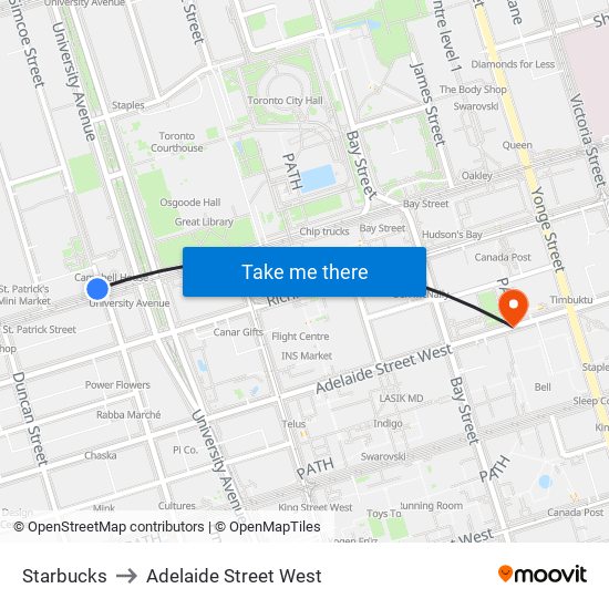 Starbucks to Adelaide Street West map