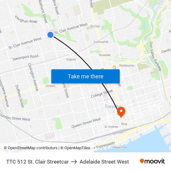 TTC 512 St. Clair Streetcar to Adelaide Street West map