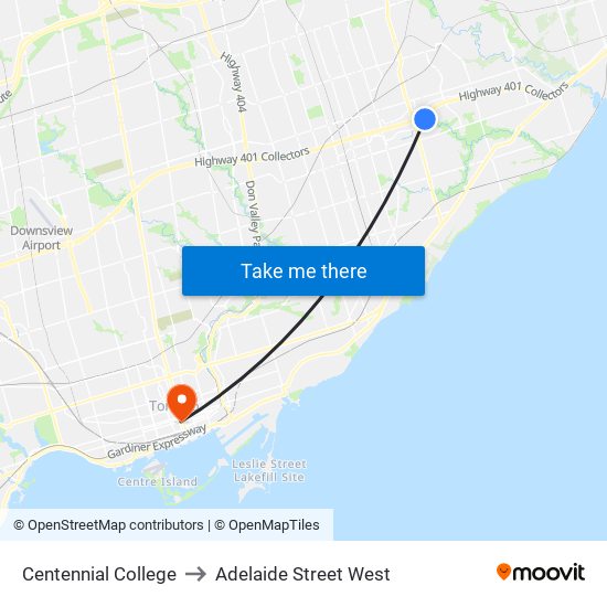 Centennial College to Adelaide Street West map