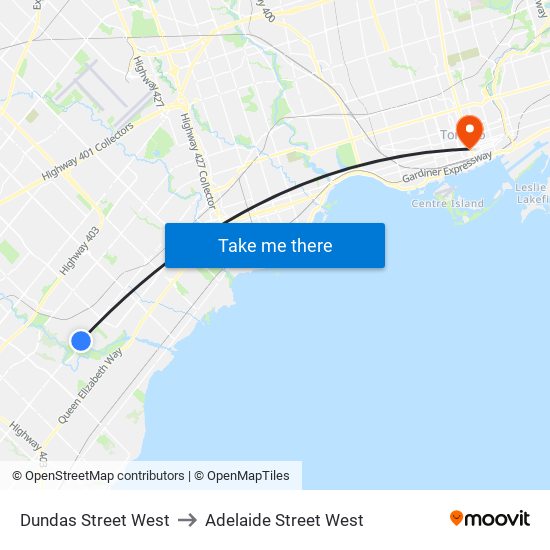 Dundas Street West to Adelaide Street West map
