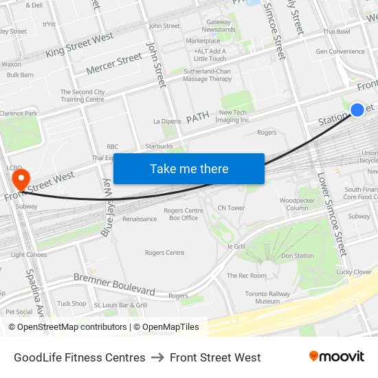 GoodLife Fitness Centres to Front Street West map