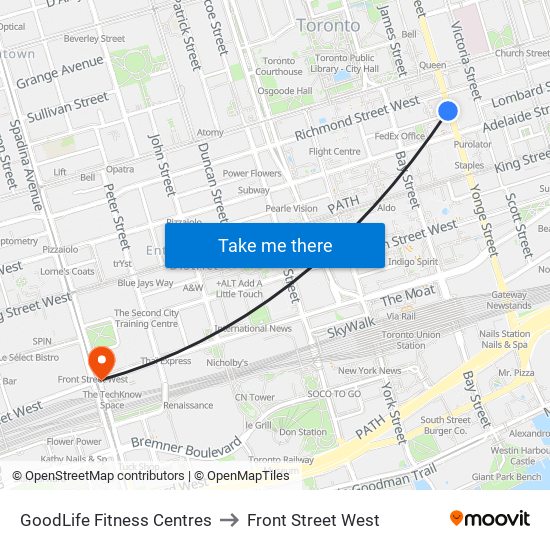GoodLife Fitness Centres to Front Street West map