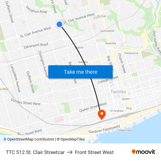 TTC 512 St. Clair Streetcar to Front Street West map