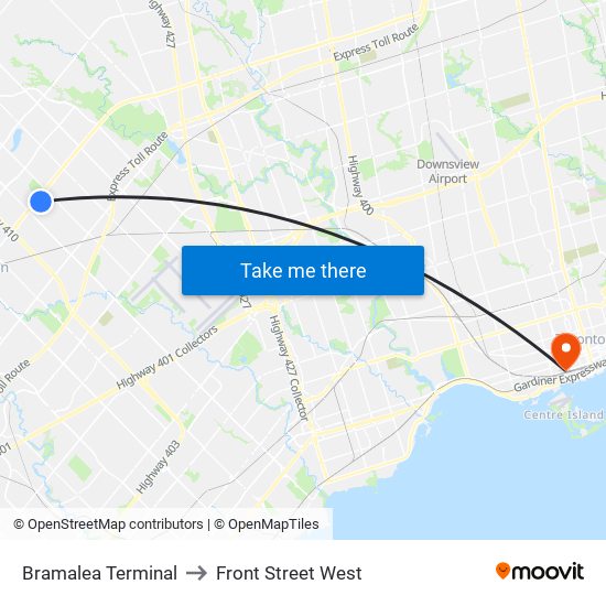 Bramalea Terminal to Front Street West map