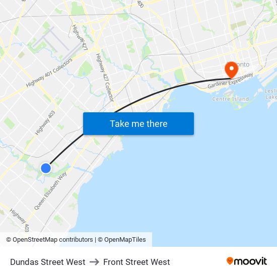 Dundas Street West to Front Street West map