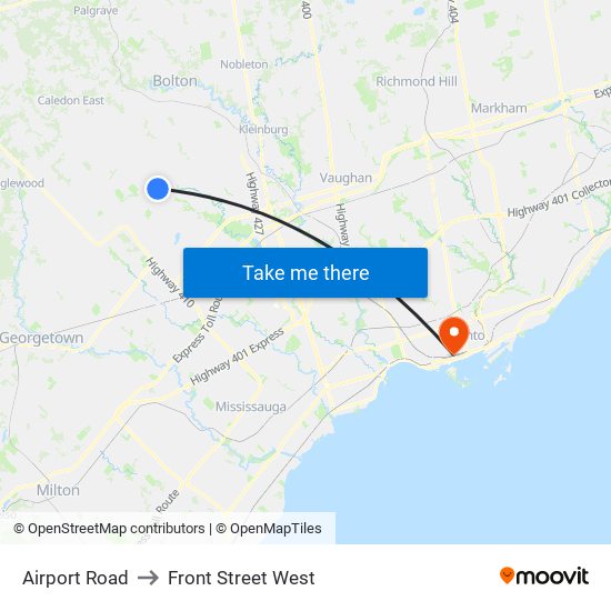 Airport Road to Front Street West map