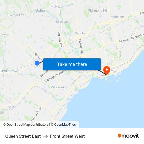 Queen Street East to Front Street West map