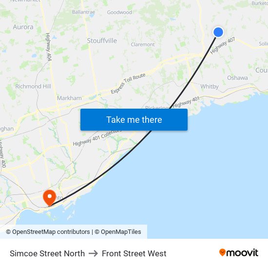 Simcoe Street North to Front Street West map