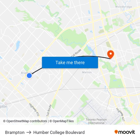 Brampton to Humber College Boulevard map