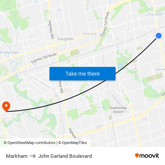 Markham to John Garland Boulevard map