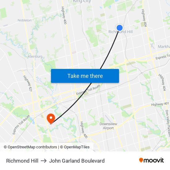 Richmond Hill to John Garland Boulevard map