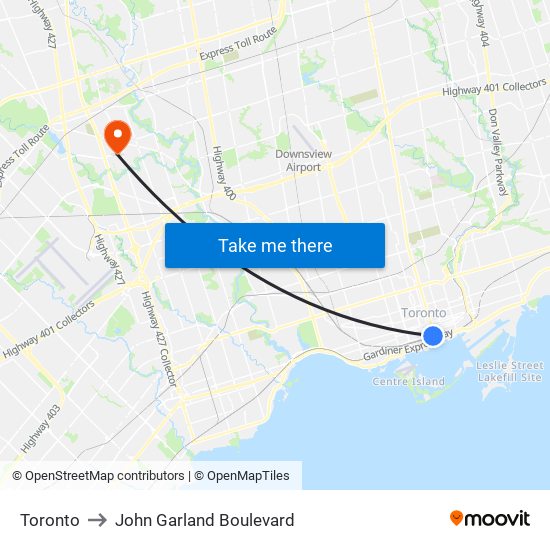 Toronto to John Garland Boulevard map