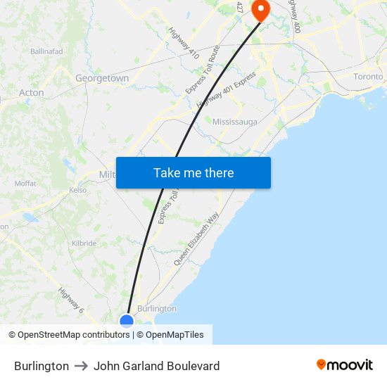 Burlington to John Garland Boulevard map