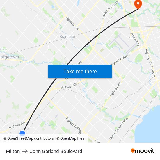 Milton to John Garland Boulevard map