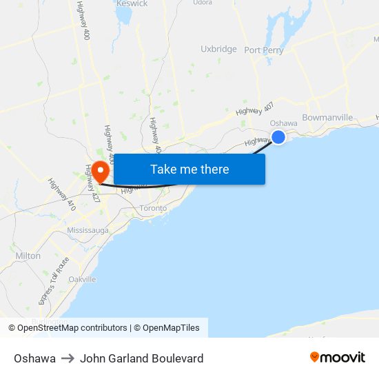 Oshawa to John Garland Boulevard map
