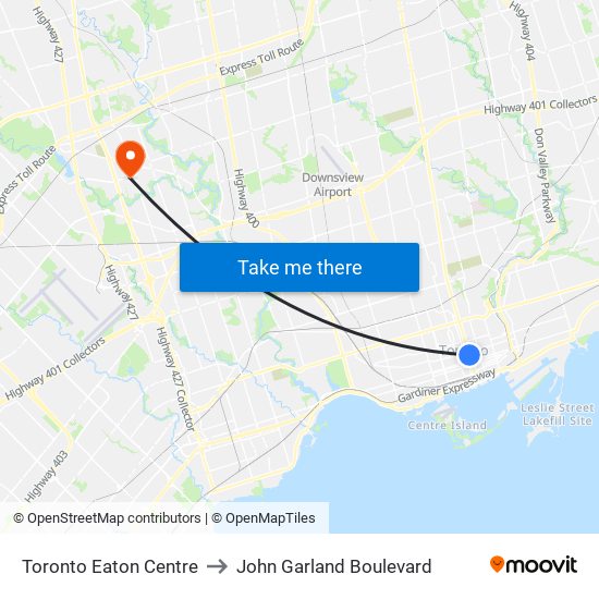 Toronto Eaton Centre to John Garland Boulevard map