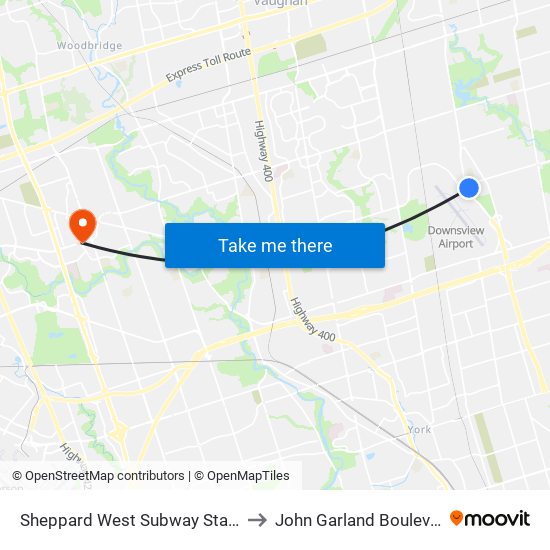 Sheppard West Subway Station to John Garland Boulevard map