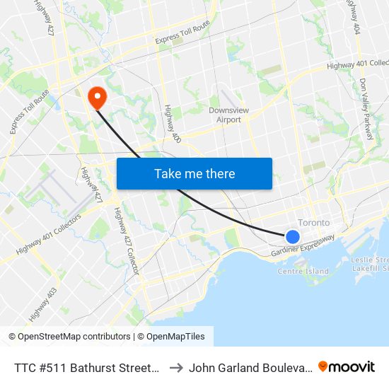 TTC #511 Bathurst Streetcar to John Garland Boulevard map