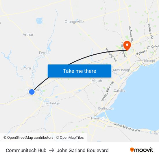 Communitech Hub to John Garland Boulevard map