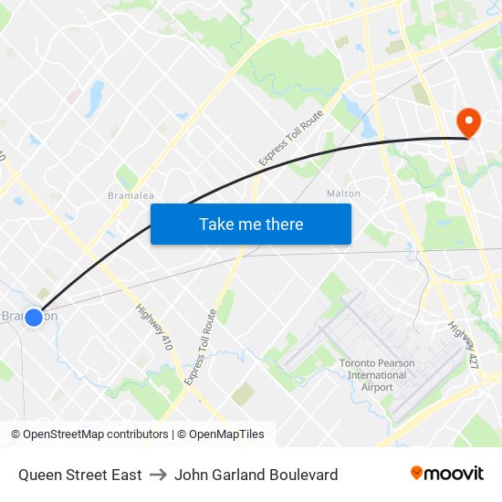 Queen Street East to John Garland Boulevard map