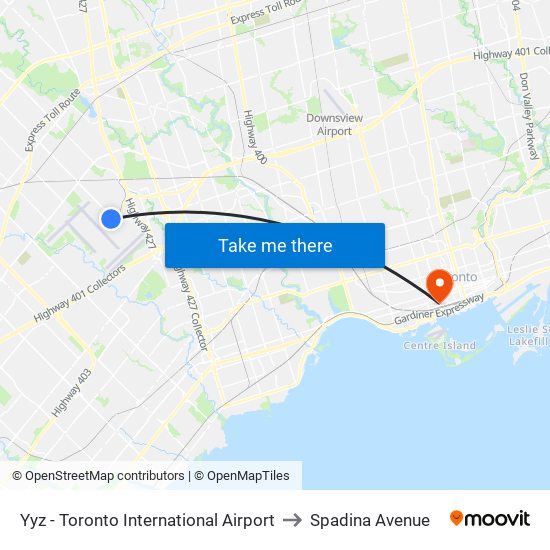Yyz - Toronto International Airport to Spadina Avenue map