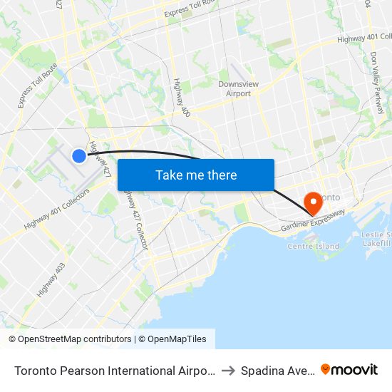 Toronto Pearson International Airport (Yyz) to Spadina Avenue map