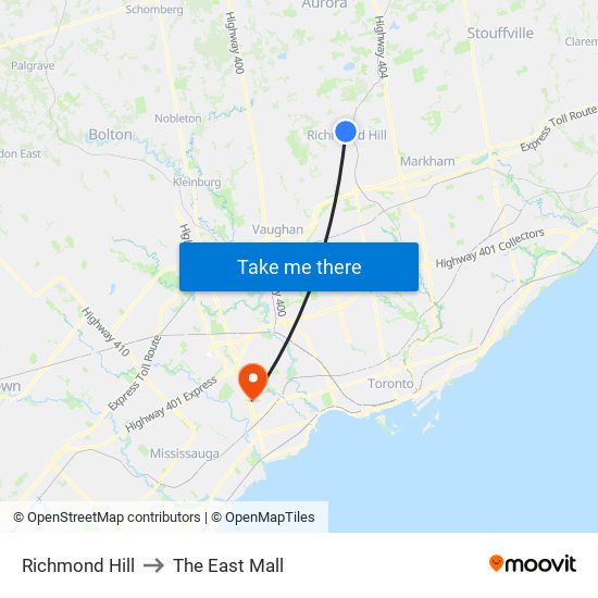 Richmond Hill to The East Mall map