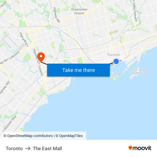 Toronto to The East Mall map