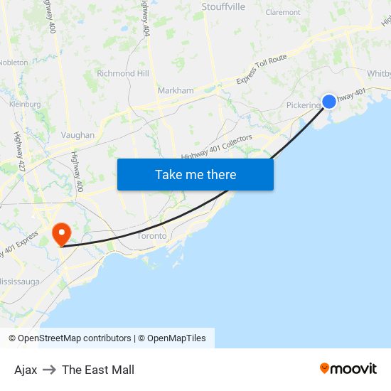 Ajax to The East Mall map