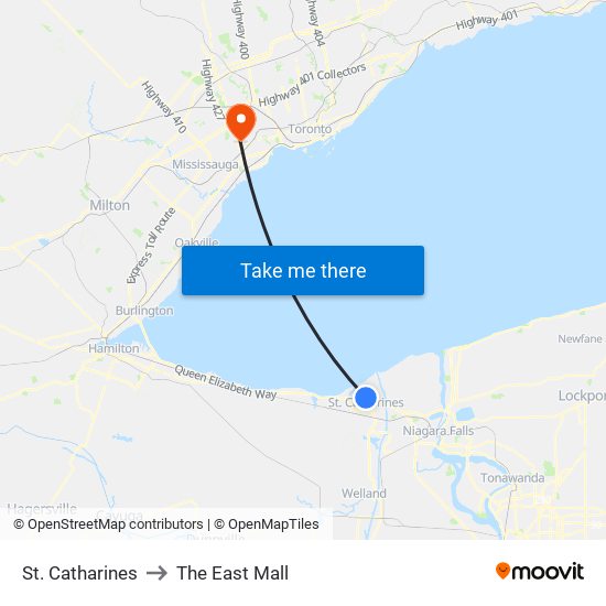 St. Catharines to The East Mall map