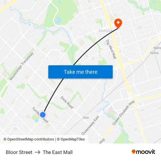 Bloor Street to The East Mall map