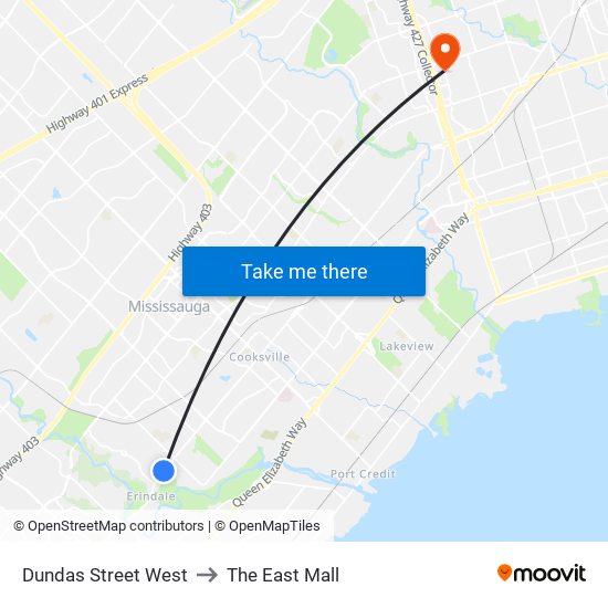 Dundas Street West to The East Mall map