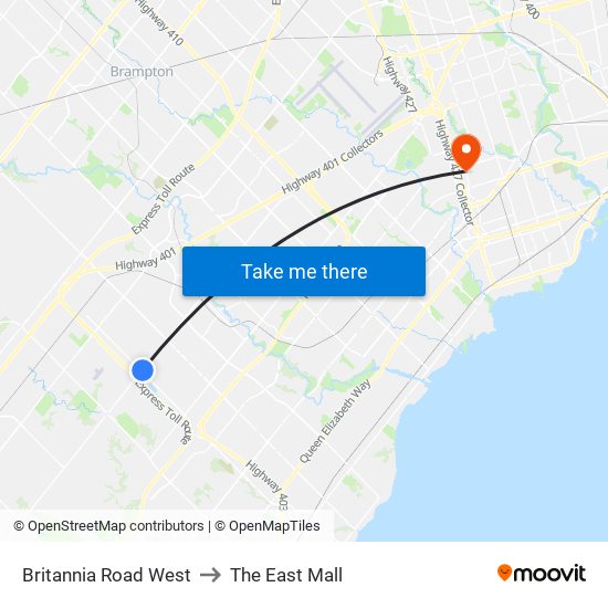 Britannia Road West to The East Mall map