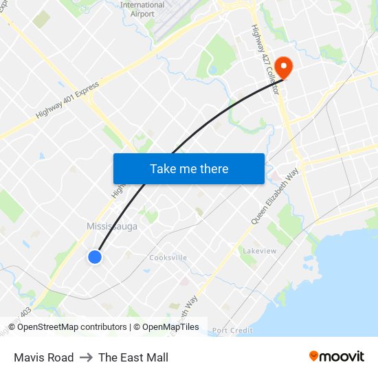 Mavis Road to The East Mall map