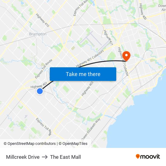 Millcreek Drive to The East Mall map