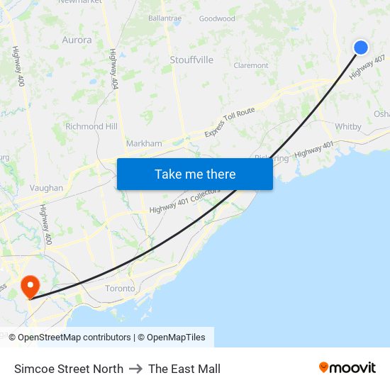 Simcoe Street North to The East Mall map