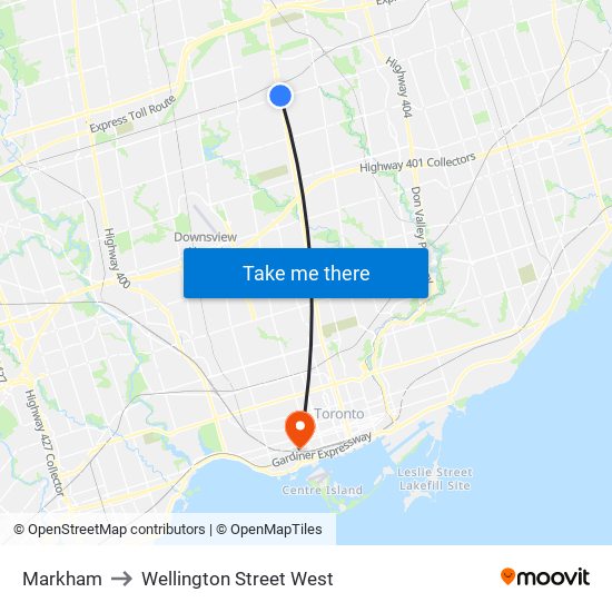 Markham to Wellington Street West map