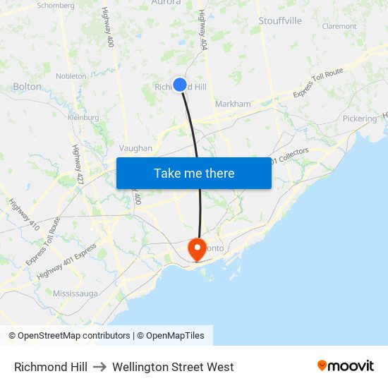 Richmond Hill to Wellington Street West map