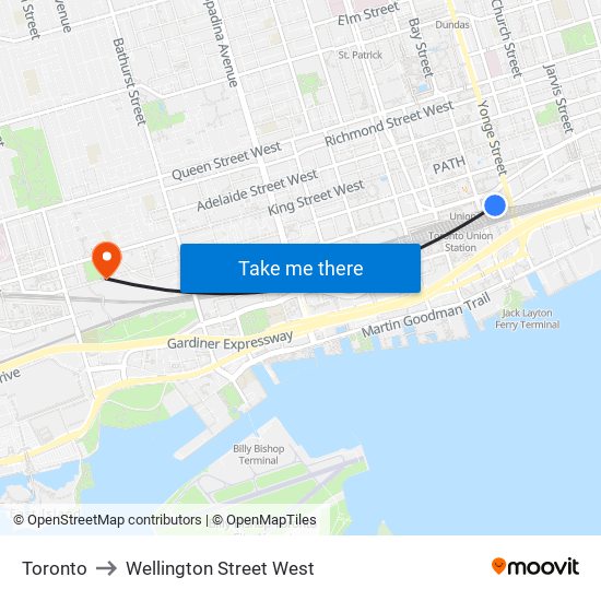 Toronto to Wellington Street West map