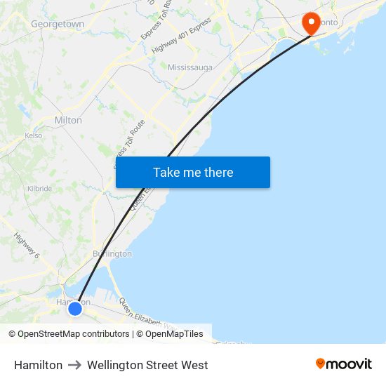 Hamilton to Wellington Street West map