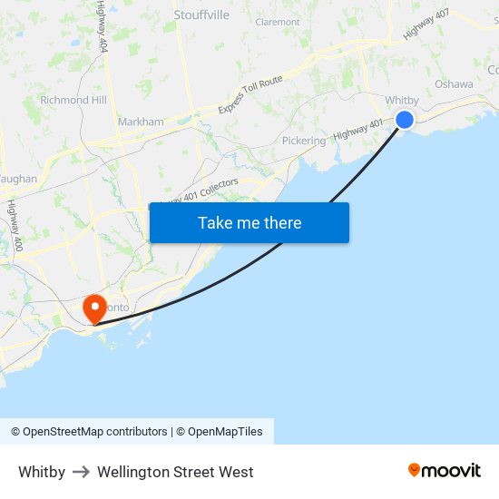 Whitby to Wellington Street West map